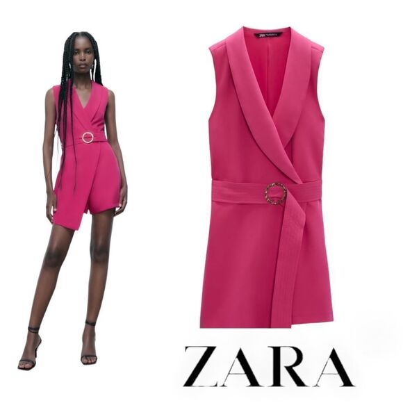 ZARA | Fuchsia | BUCKLE BELT BLAZER JUMPSUIT - Picture 1 of 15